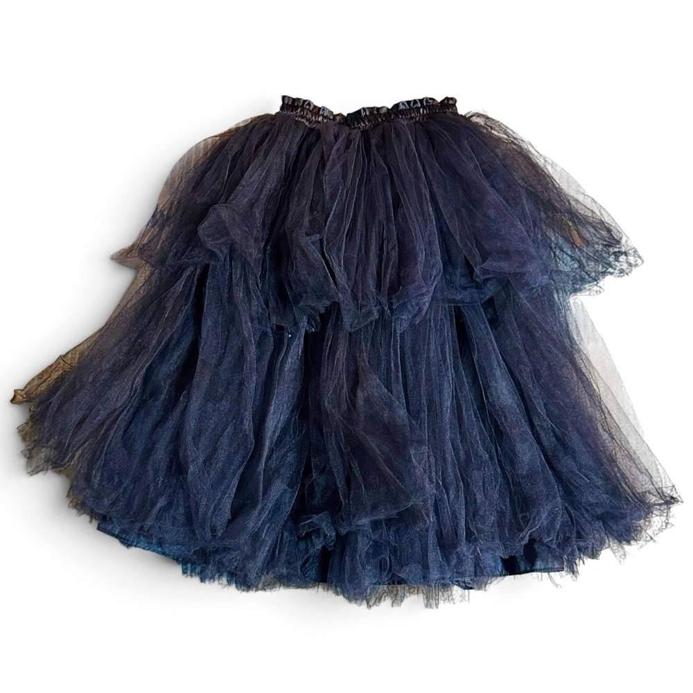 Girls Black Tulle Tutu Skirt OS Tiered Ruffle Pettiskirt Halloween Dance Ballet